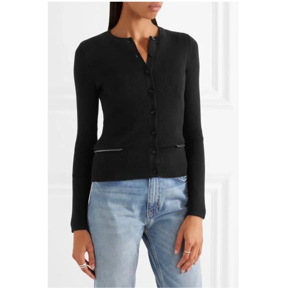 Moschino Couture Black Cardigan Sweater Jacket with Detachable Mesh Ruffled Hem
